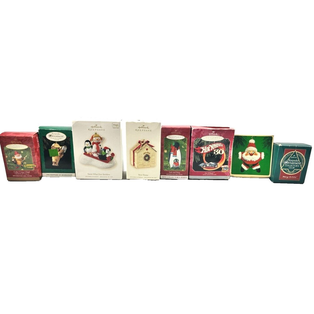 Vintage Hallmark Ornaments Lot of 8 Keepsake Christmas Santa Snowman in Boxes